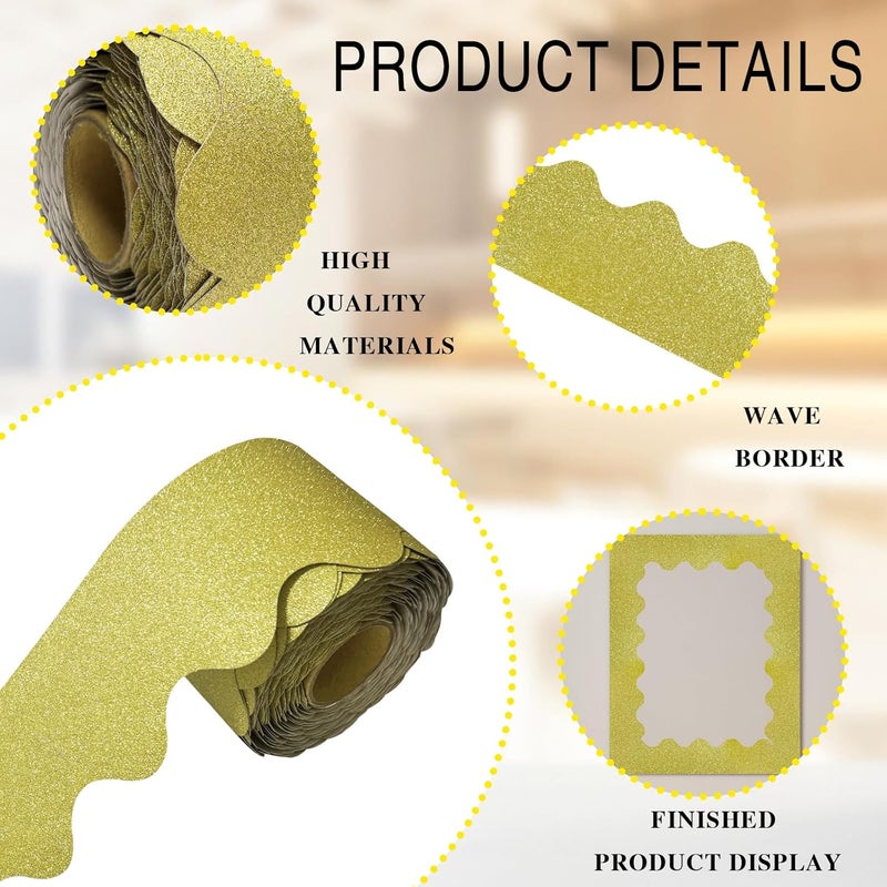 YCDMLJC 69Feet Bulletin Board Borders, Board Trims Shiny Decorative Border Trims Sparkle,Classroom Decor,Poster Board, Whiteboard, Wall Decoration, Party, Decoration with Classroom Border Panel(Gold) - Image 3